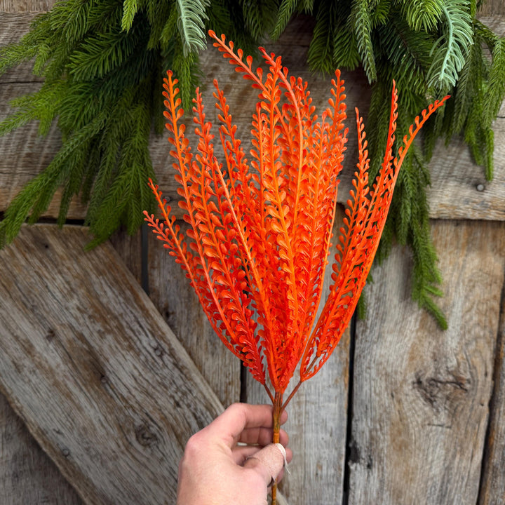 16" Orange Beaded Grass Spray, Orange Greenery, Halloween Beaded Grass