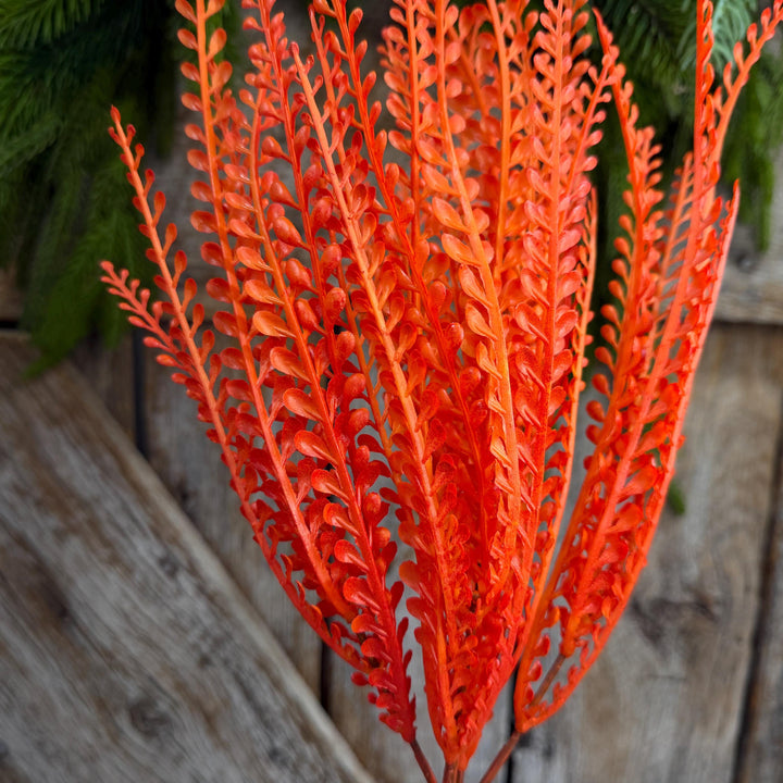 16" Orange Beaded Grass Spray, Orange Greenery, Halloween Beaded Grass