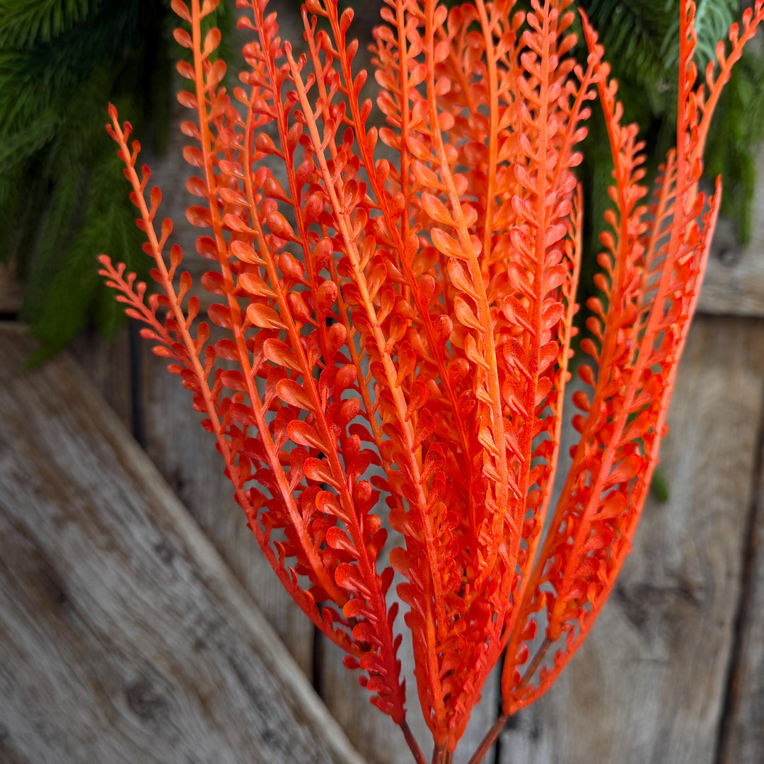16" Orange Beaded Grass Spray, Orange Greenery, Halloween Beaded Grass