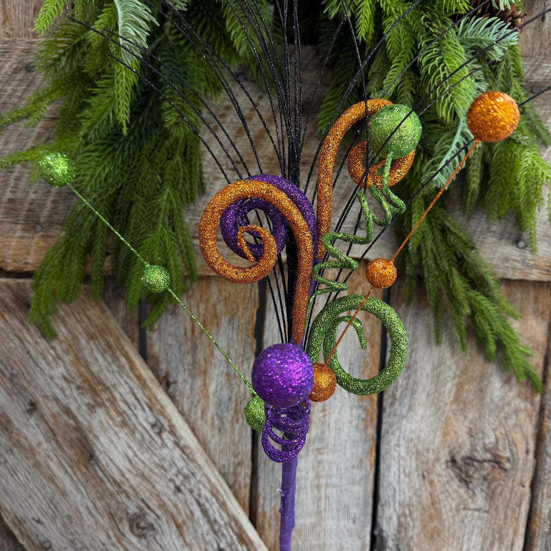 18" Halloween Curly Spray, Halloween Glitter Pick, Halloween Floral
