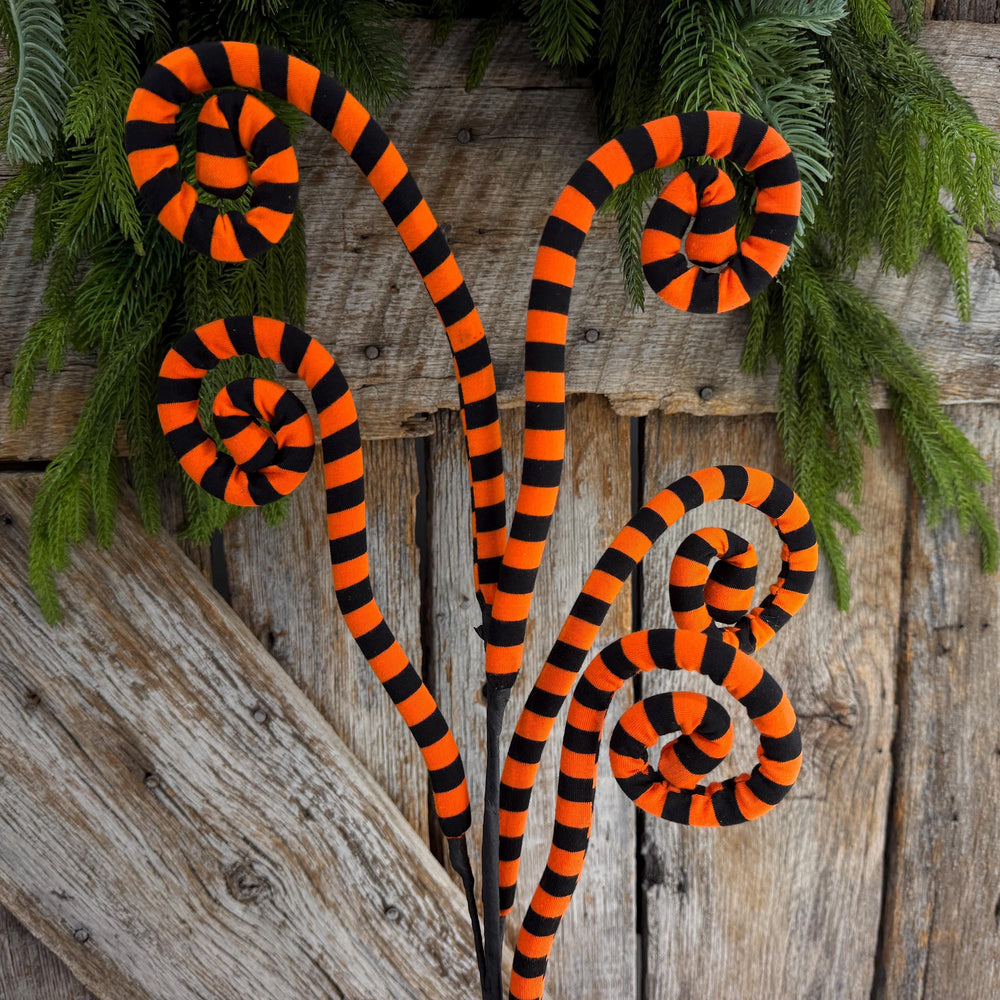 30" Orange Black Striped Halloween Spray, Curly Spray
