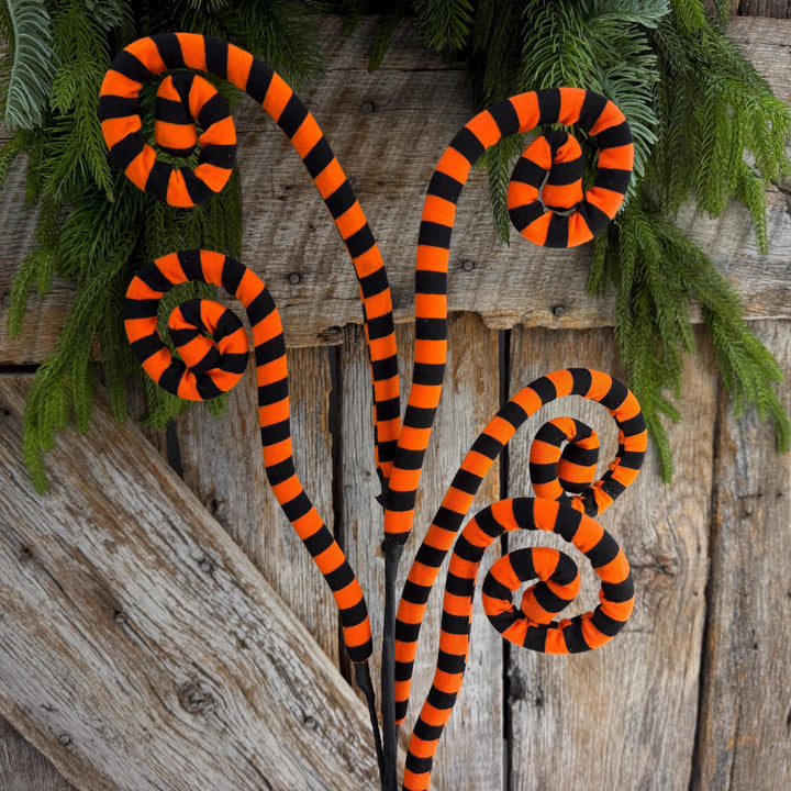 30" Orange Black Striped Halloween Spray, Curly Spray