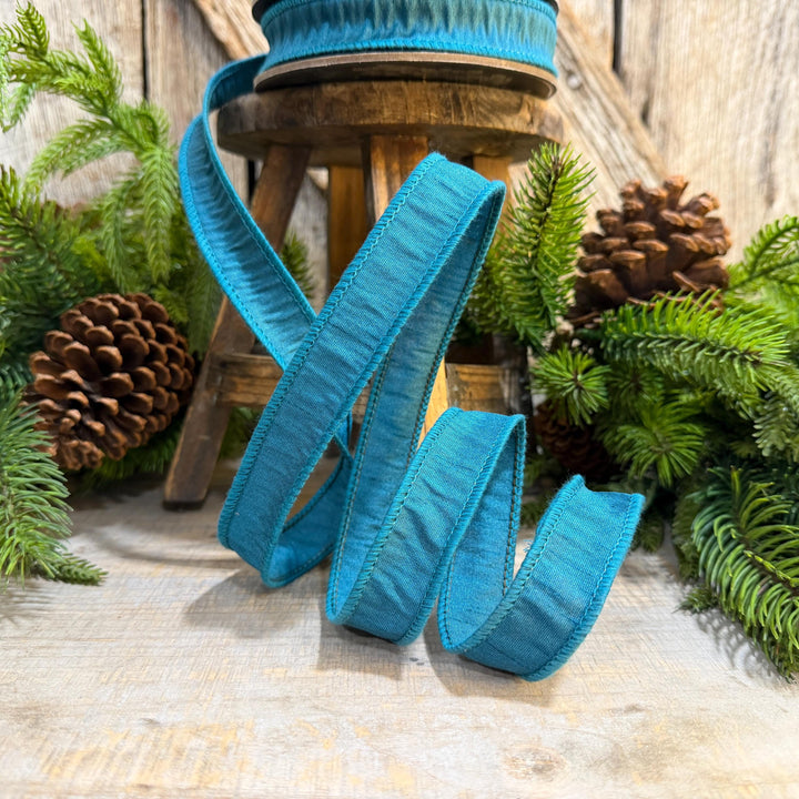 7/8" Jade Turquoise Ribbon, Wired Turquoise Ribbon
