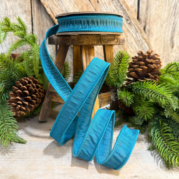 7/8" Jade Turquoise Ribbon, Wired Turquoise Ribbon