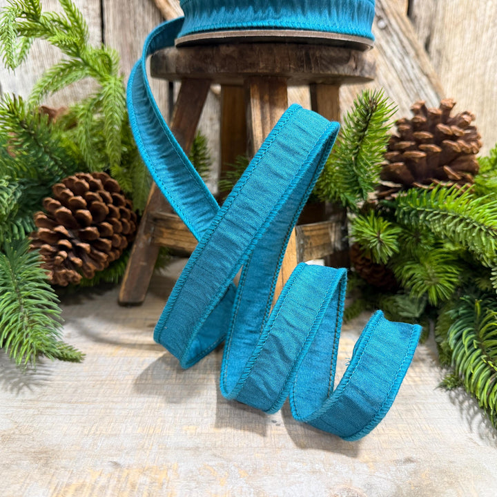 7/8" Jade Turquoise Ribbon, Wired Turquoise Ribbon