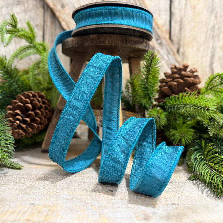7/8" Jade Turquoise Ribbon, Wired Turquoise Ribbon