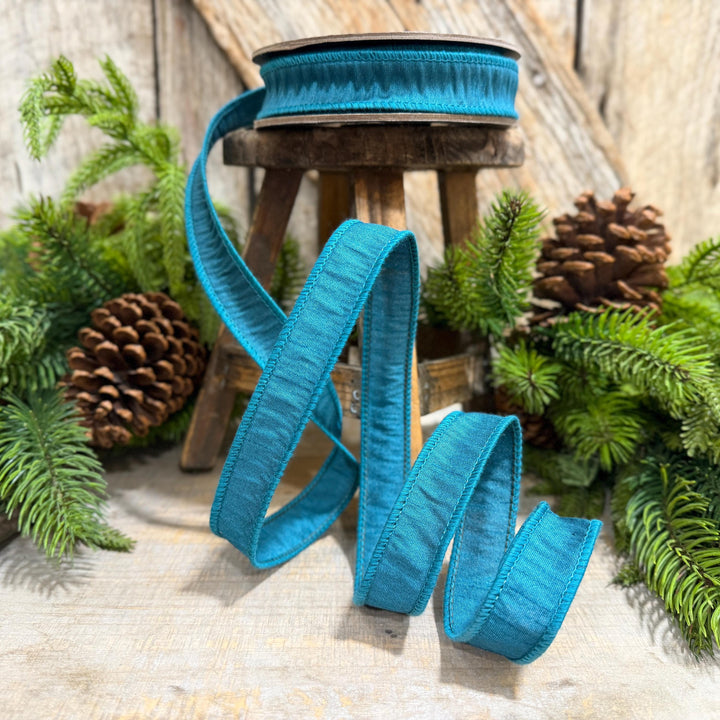7/8" Jade Turquoise Ribbon, Wired Turquoise Ribbon