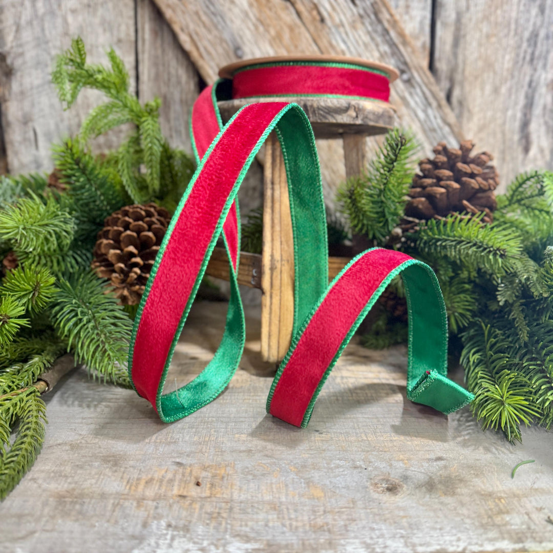 1" Red Green Velvet Ribbon, Red Velvet Ribbon, Christmas RIbbon, Red and Green Velvet Ribbon, Designer Ribbon, Gift Wrap Ribbon, Christmas