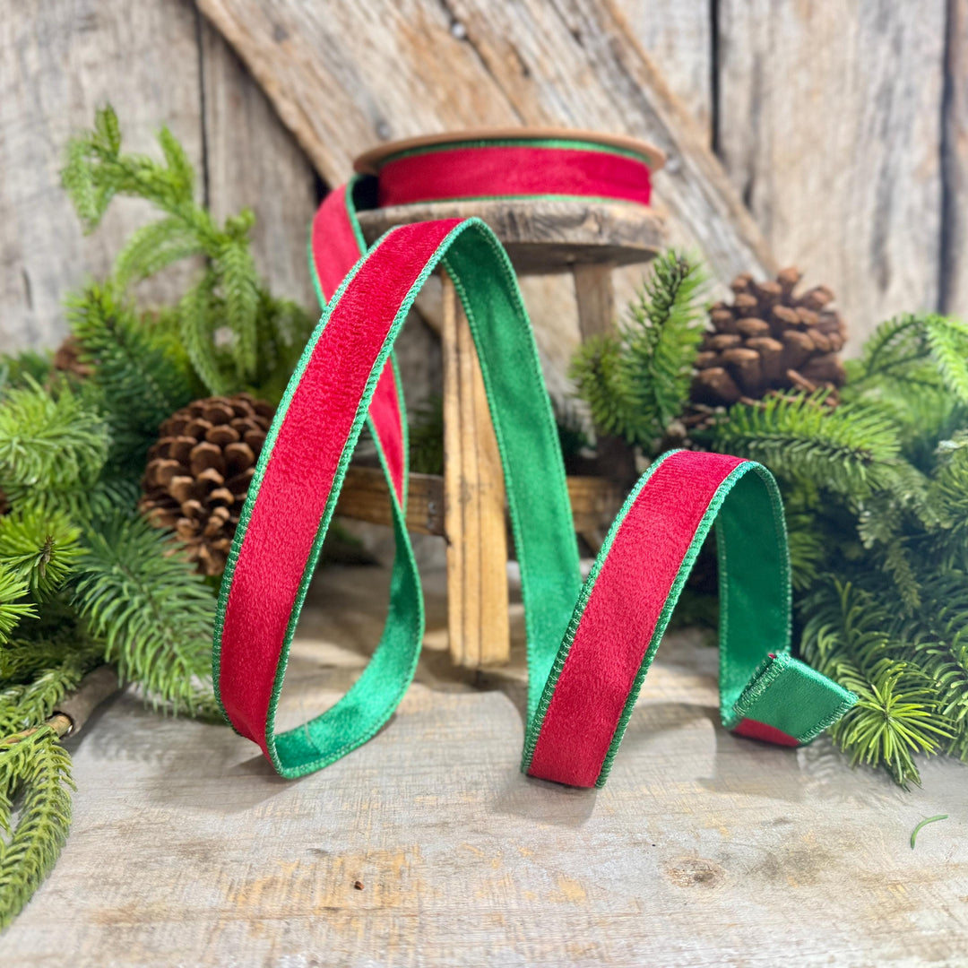 1" Red Green Velvet Ribbon, Red Velvet Ribbon, Christmas RIbbon, Red and Green Velvet Ribbon, Designer Ribbon, Gift Wrap Ribbon, Christmas
