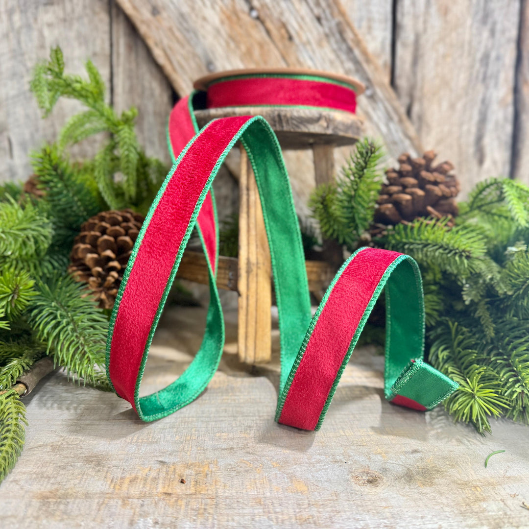1" Red Green Velvet Ribbon, Red Velvet Ribbon, Christmas RIbbon, Red and Green Velvet Ribbon, Designer Ribbon, Gift Wrap Ribbon, Christmas