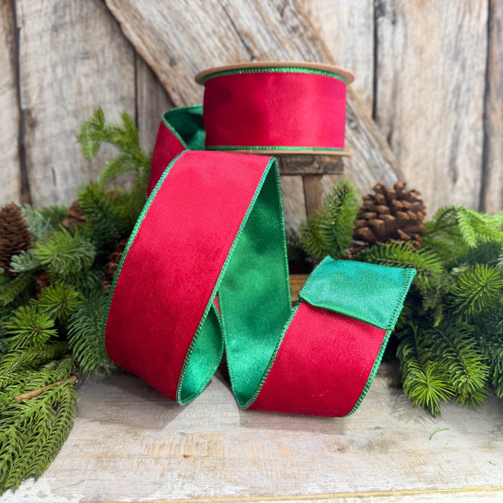 2.5" Red Green Velvet Ribbon, Red Velvet Ribbon, Christmas RIbbon, Red and Green Velvet Ribbon, Designer Ribbon, Gift Wrap Ribbon, Christmas
