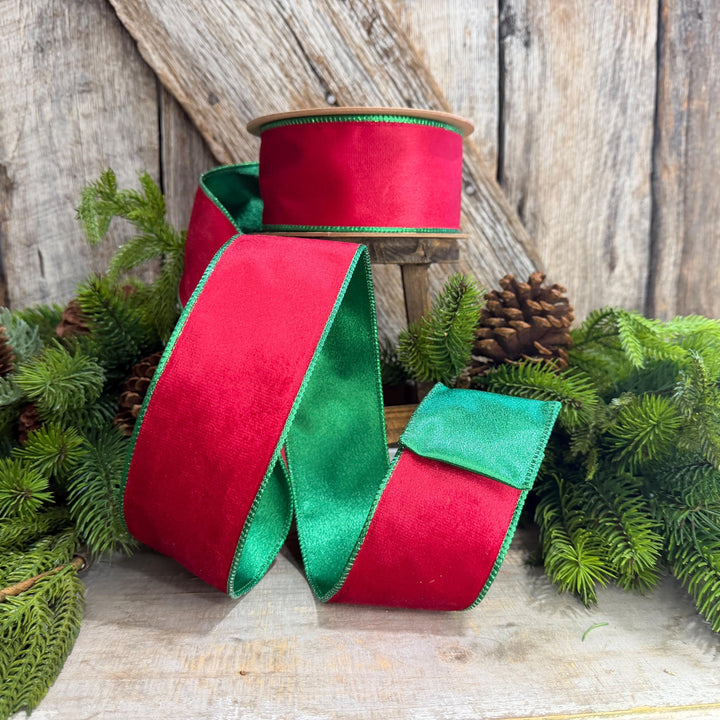 2.5" Red Green Velvet Ribbon, Red Velvet Ribbon, Christmas RIbbon, Red and Green Velvet Ribbon, Designer Ribbon, Gift Wrap Ribbon, Christmas