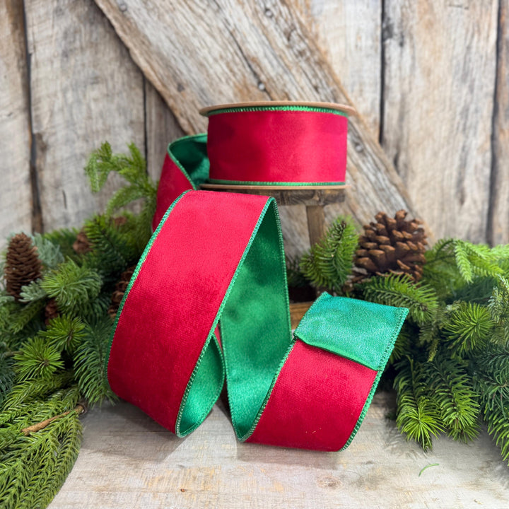 2.5" Red Green Velvet Ribbon, Red Velvet Ribbon, Christmas RIbbon, Red and Green Velvet Ribbon, Designer Ribbon, Gift Wrap Ribbon, Christmas