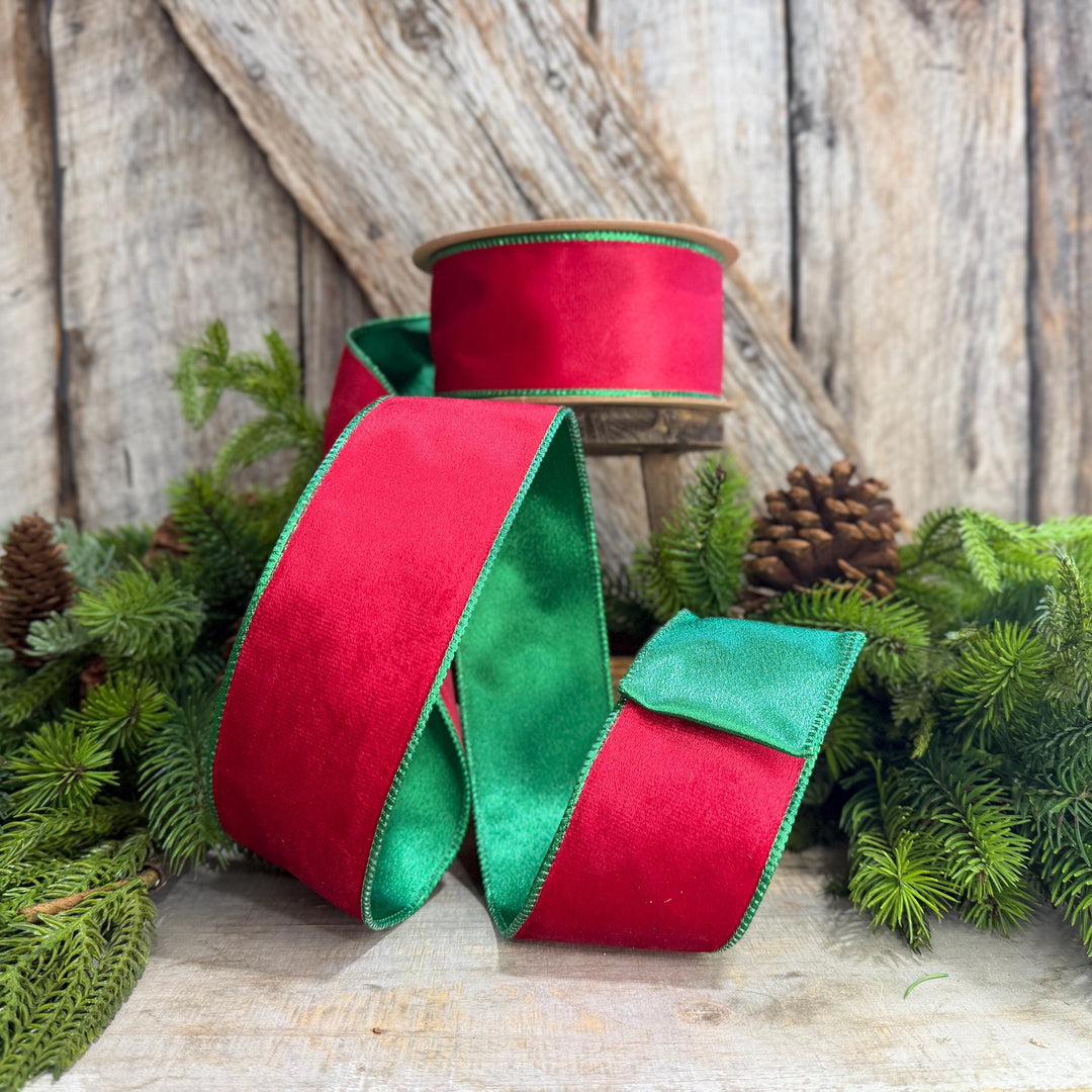 2.5" Red Green Velvet Ribbon, Red Velvet Ribbon, Christmas RIbbon, Red and Green Velvet Ribbon, Designer Ribbon, Gift Wrap Ribbon, Christmas