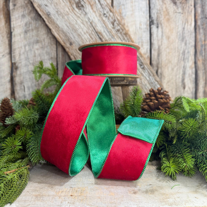 2.5" Red Green Velvet Ribbon, Red Velvet Ribbon, Christmas RIbbon, Red and Green Velvet Ribbon, Designer Ribbon, Gift Wrap Ribbon, Christmas