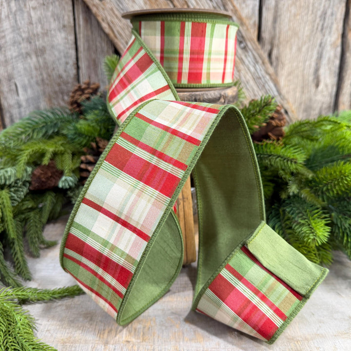 2.5" Christmas Plaid Ribbon, Green Plaid Ribbon, Traditional Christmas Ribbon, Woodsy Christmas