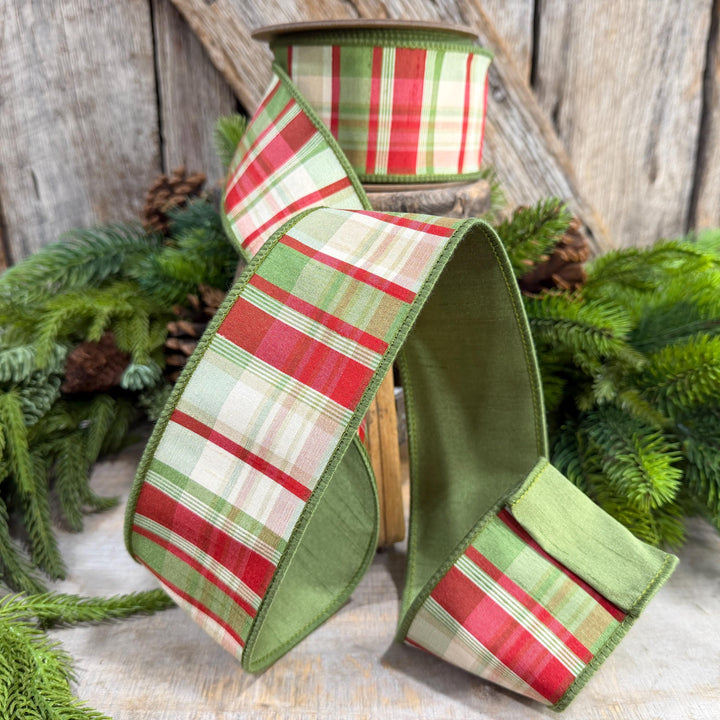 2.5" Christmas Plaid Ribbon, Green Plaid Ribbon, Traditional Christmas Ribbon, Woodsy Christmas