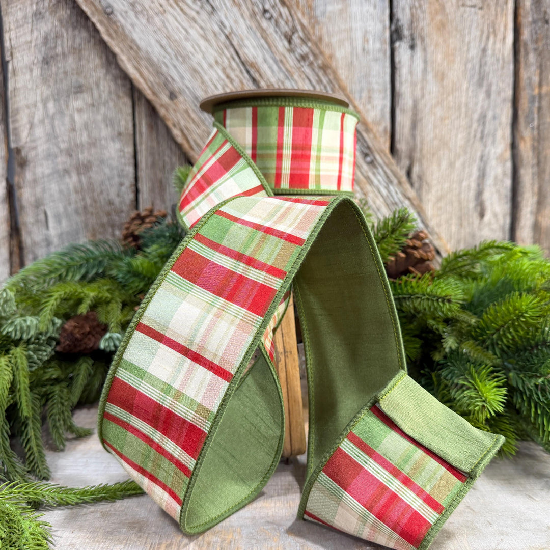 2.5" Christmas Plaid Ribbon, Green Plaid Ribbon, Traditional Christmas Ribbon, Woodsy Christmas