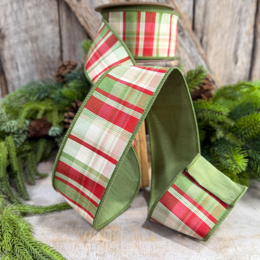 2.5" Christmas Plaid Ribbon, Green Plaid Ribbon, Traditional Christmas Ribbon