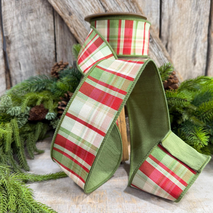 2.5" Christmas Plaid Ribbon, Green Plaid Ribbon, Traditional Christmas Ribbon, Woodsy Christmas