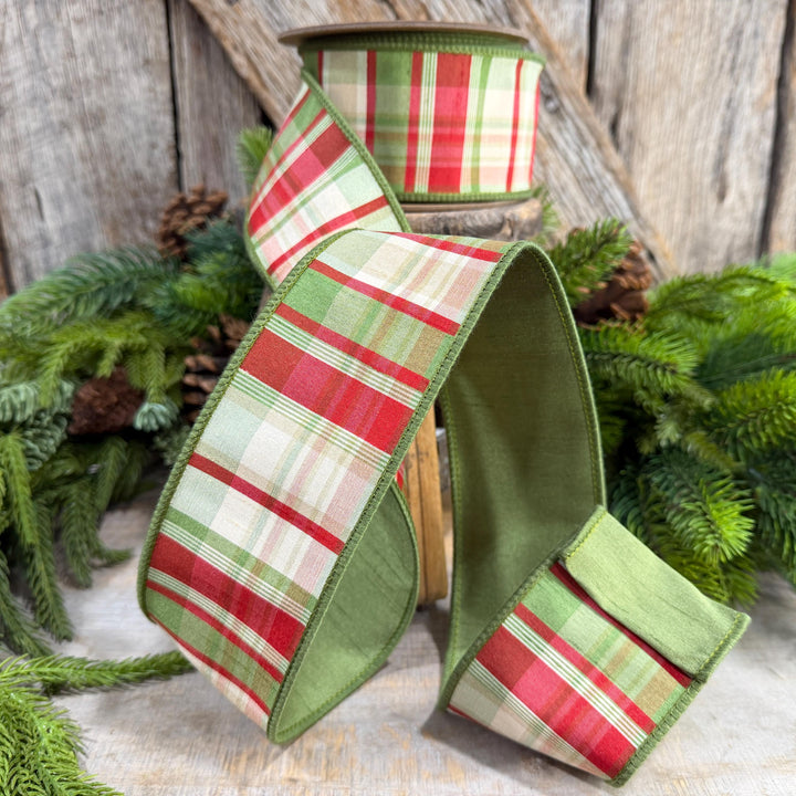 2.5" Christmas Plaid Ribbon, Green Plaid Ribbon, Traditional Christmas Ribbon, Woodsy Christmas