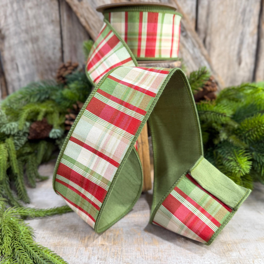 2.5" Christmas Plaid Ribbon, Green Plaid Ribbon, Traditional Christmas Ribbon, Woodsy Christmas
