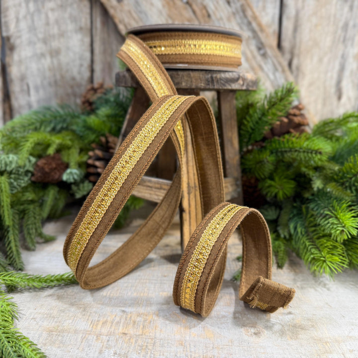 1" Pecan Twinkle Trim Ribbon, Farrisilk ribbon, Brown Jeweled RIbbon, Gold Ribbon, Brown Christmas Ribbon, Designer RIbbon, RK756-35