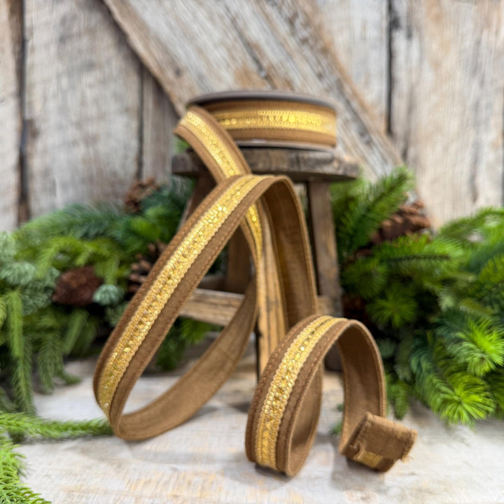 1" Pecan Twinkle Trim Ribbon, Farrisilk ribbon, Brown Jeweled RIbbon, Gold Ribbon, Brown Christmas Ribbon, Designer RIbbon, RK756-35