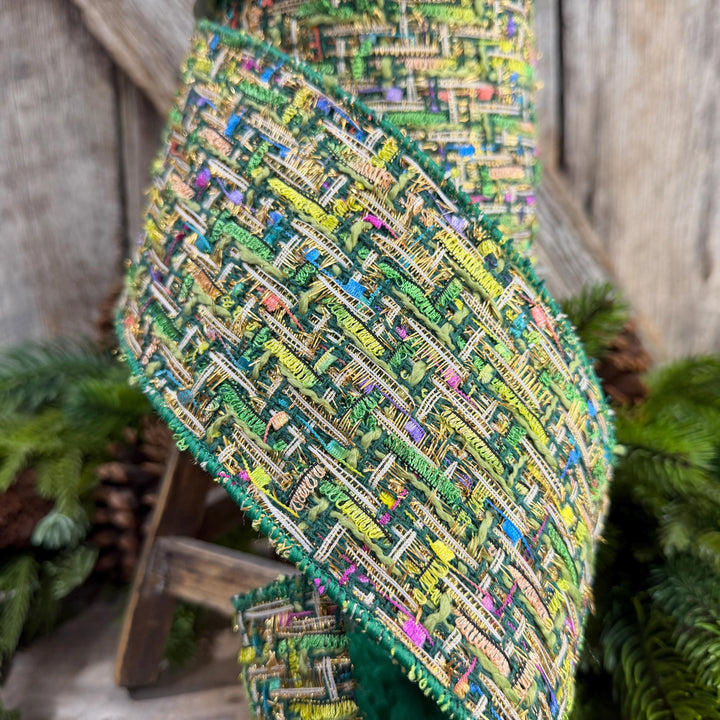 4" Green Tweed Ribbon, Farrisilk Jolly Tweed Ribbon, Christmas Tweed Ribbon, RS289-55