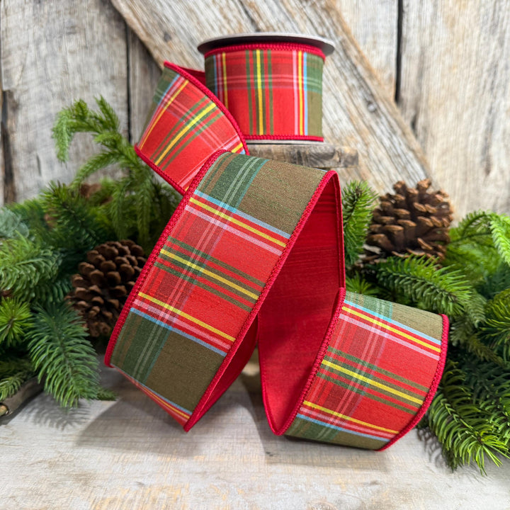 2.5" RedGreen Christmas Plaid Ribbon, Wired Ribbon, Tartan Chirstmas Plaid RIbbon