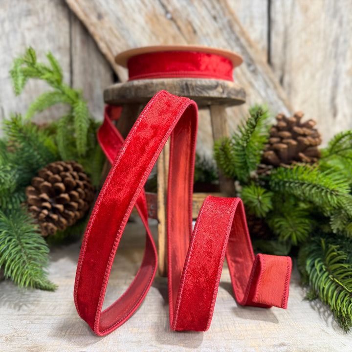 1" Red Velvet Ribbon, Red Velvet Ribbon, Christmas RIbbon, Heritage Velvet Ribbon
