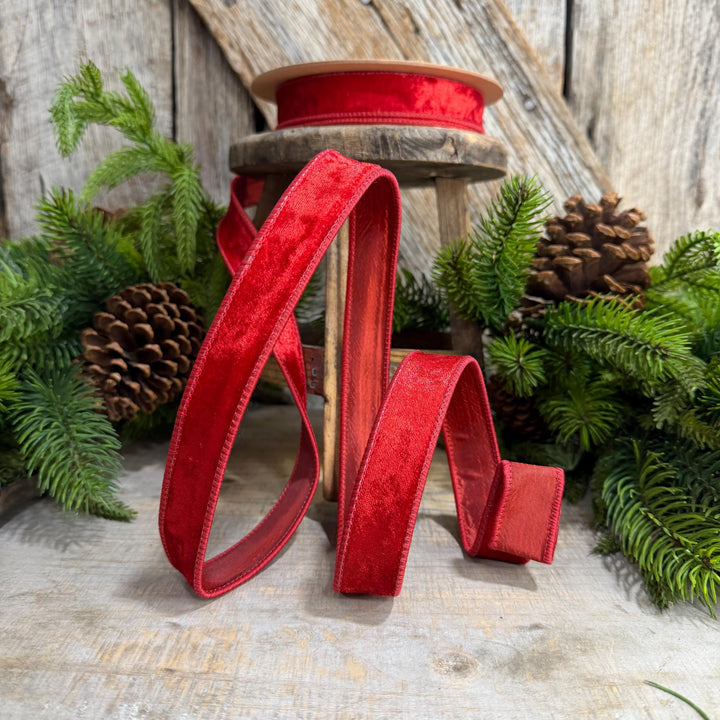 1" Red Velvet Ribbon, Red Velvet Ribbon, Christmas RIbbon, Heritage Velvet Ribbon