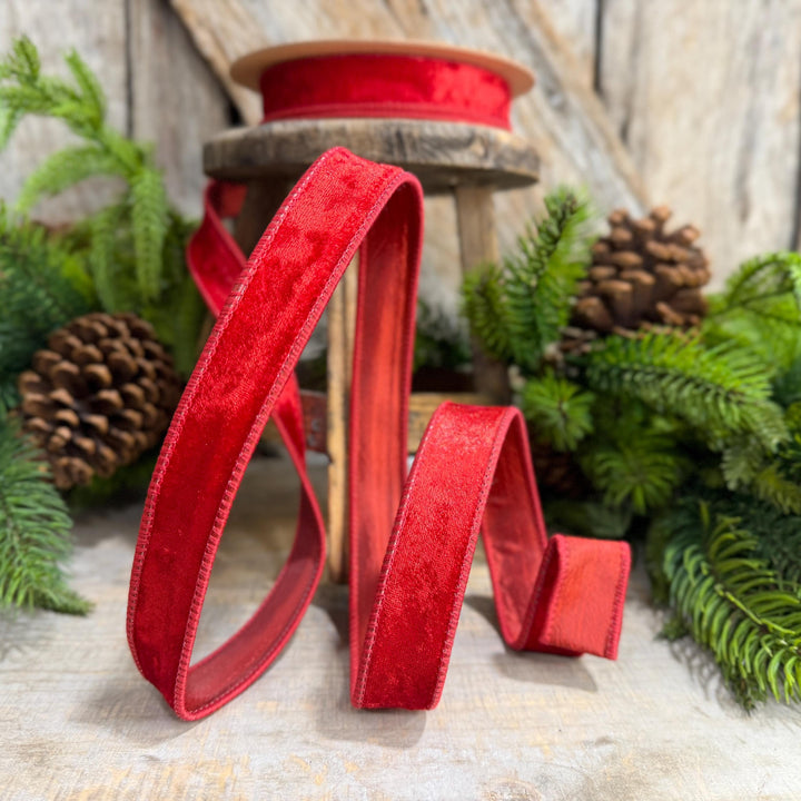 1" Red Velvet Ribbon, Red Velvet Ribbon, Christmas RIbbon, Heritage Velvet Ribbon
