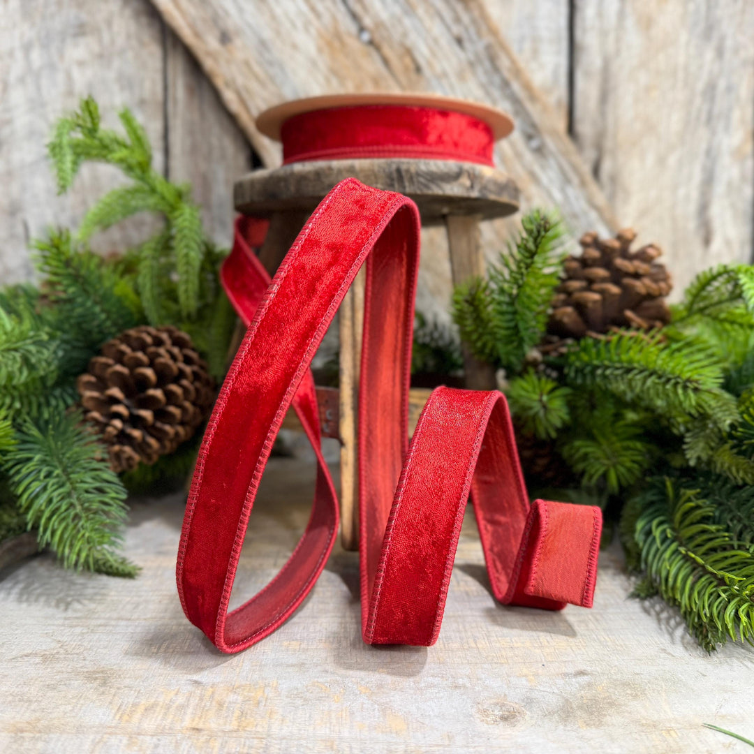 1" Red Velvet Ribbon, Red Velvet Ribbon, Christmas RIbbon, Heritage Velvet Ribbon
