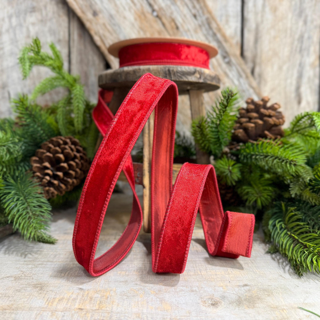1" Red Velvet Ribbon, Red Velvet Ribbon, Christmas RIbbon, Heritage Velvet Ribbon