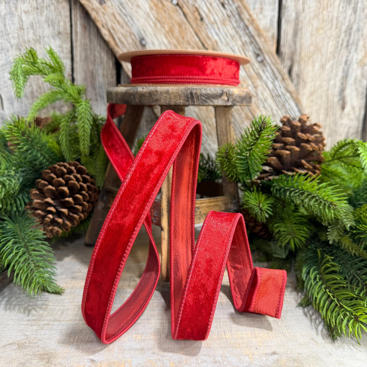 1" Red Velvet Ribbon, Red Velvet Ribbon, Christmas RIbbon, Heritage Velvet Ribbon