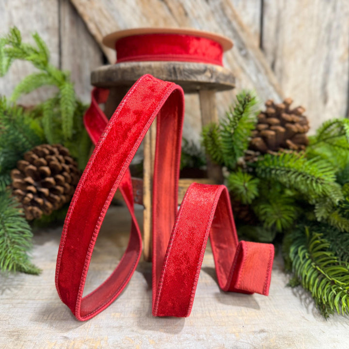 1" Red Velvet Ribbon, Red Velvet Ribbon, Christmas RIbbon, Heritage Velvet Ribbon
