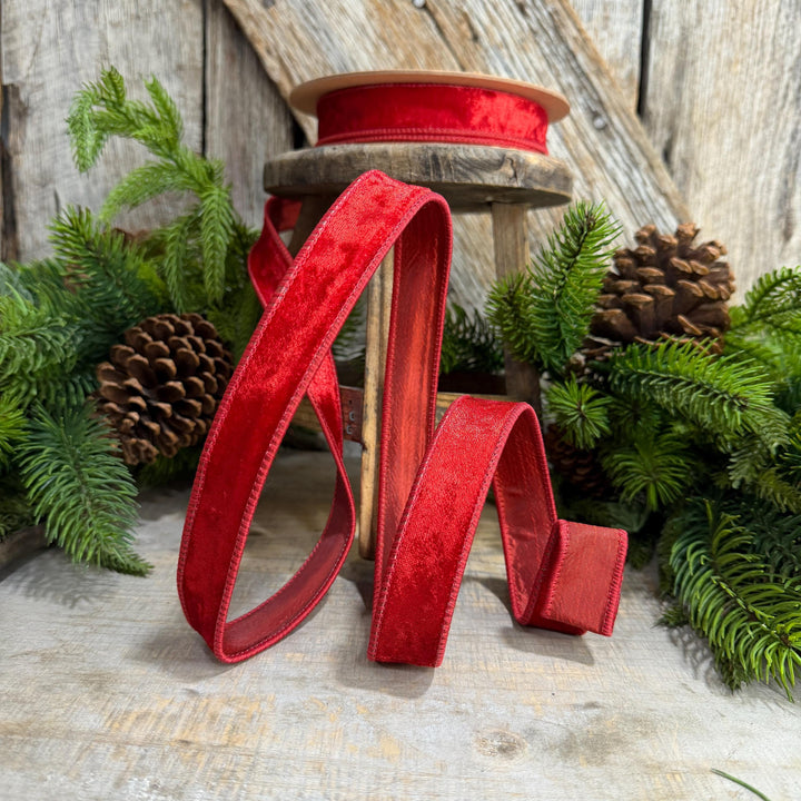 1" Red Velvet Ribbon, Red Velvet Ribbon, Christmas RIbbon, Heritage Velvet Ribbon