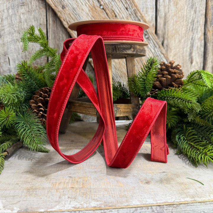 1" Red Velvet Ribbon, Red Velvet Ribbon, Christmas RIbbon, Heritage Velvet Ribbon
