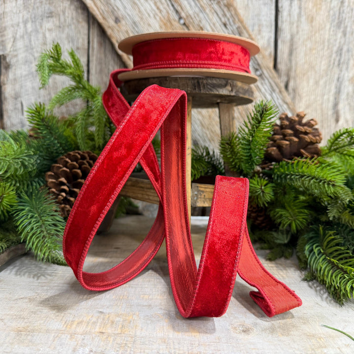 1" Red Velvet Ribbon, Red Velvet Ribbon, Christmas RIbbon, Heritage Velvet Ribbon