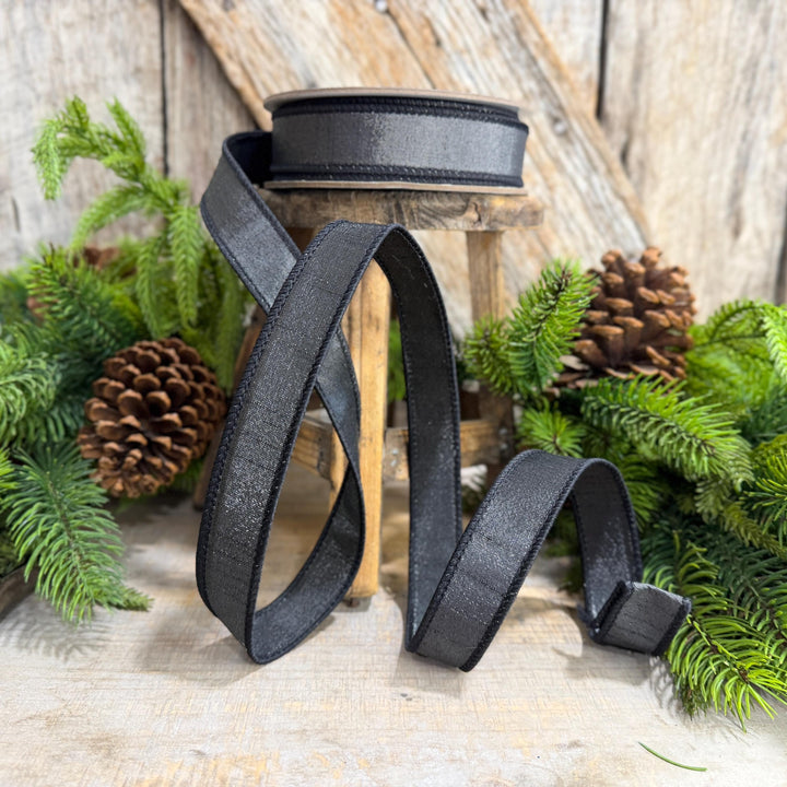 1" Black Ribbon, Silky Sheen Black Wired Ribbon, Farrisilk Ribbon, SR154-92