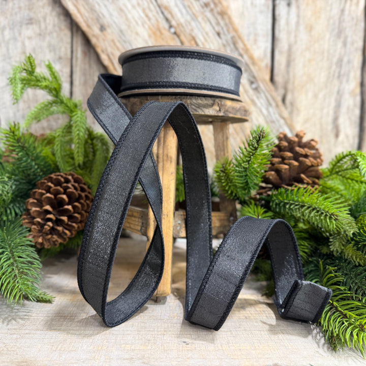 1" Black Ribbon, Silky Sheen Black Wired Ribbon, Farrisilk Ribbon, SR154-92