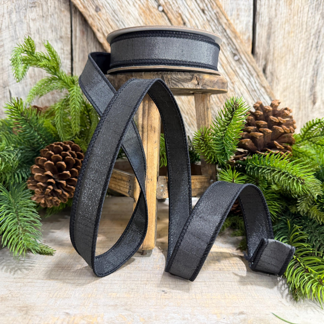 1" Black Ribbon, Silky Sheen Black Wired Ribbon, Farrisilk Ribbon, SR154-92