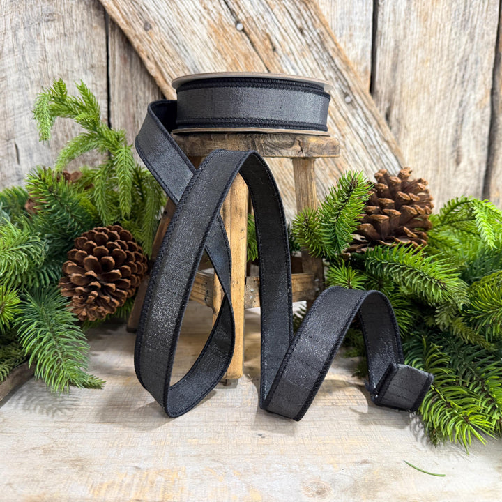 1" Black Ribbon, Silky Sheen Black Wired Ribbon, Farrisilk Ribbon, SR154-92