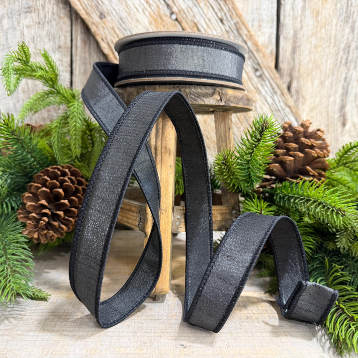1" Black Ribbon, Silky Sheen Black Wired Ribbon, Farrisilk Ribbon, SR154-92