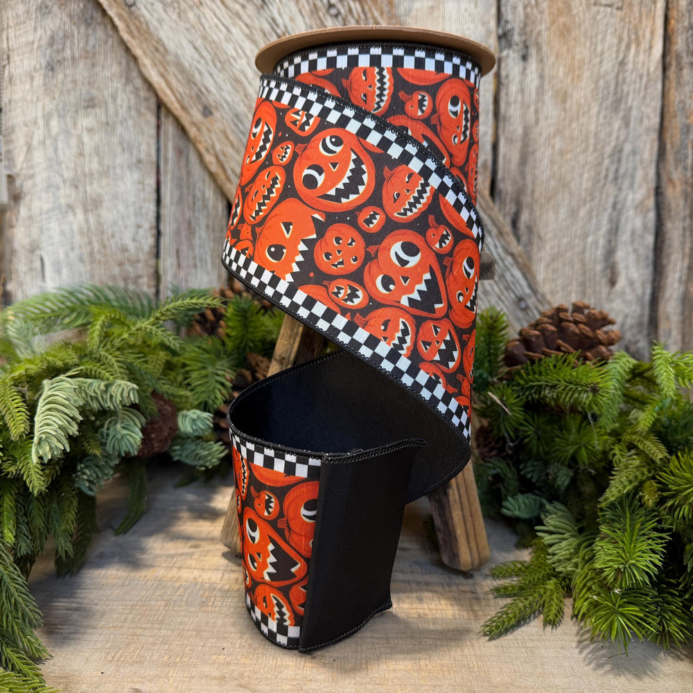 4" Jack O Lantern Ribbon, Halloween Ribbon, Pumpkin Ribbon