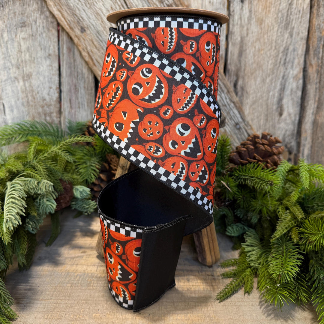 4" Jack O Lantern Ribbon, Halloween Ribbon, Pumpkin Ribbon