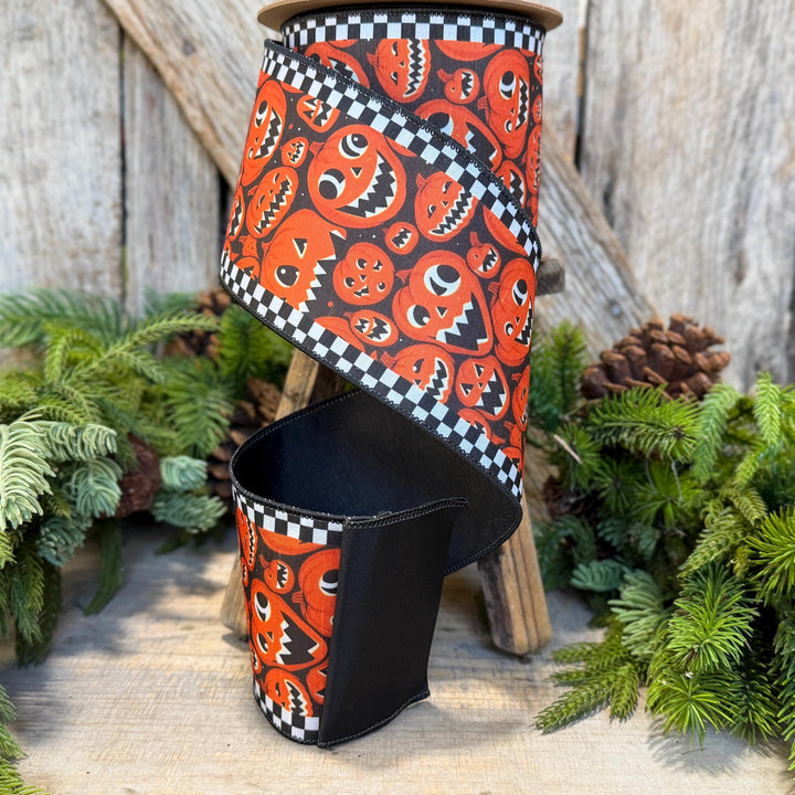 4" Jack O Lantern Ribbon, Halloween Ribbon, Pumpkin Ribbon