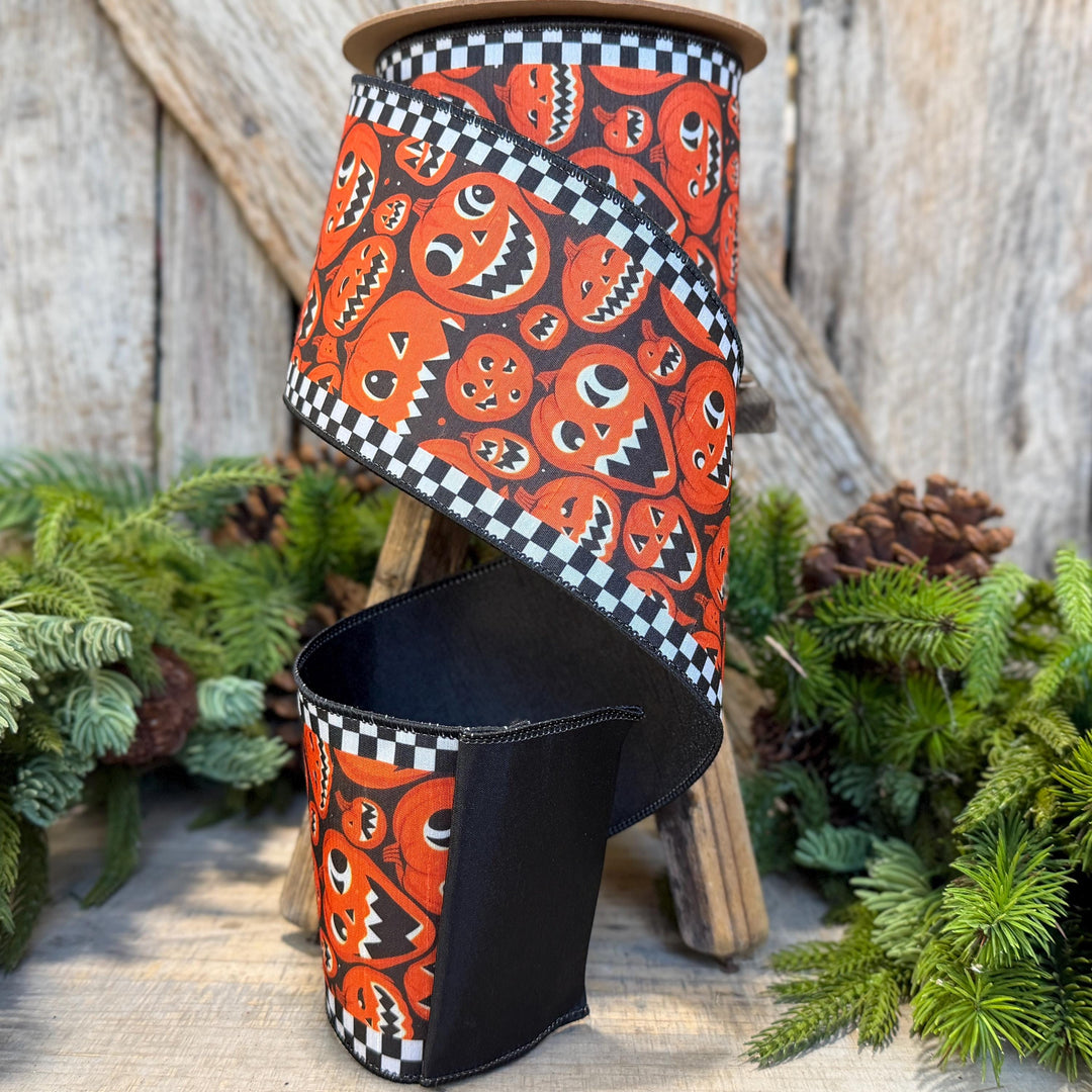 4" Jack O Lantern Ribbon, Halloween Ribbon, Pumpkin Ribbon