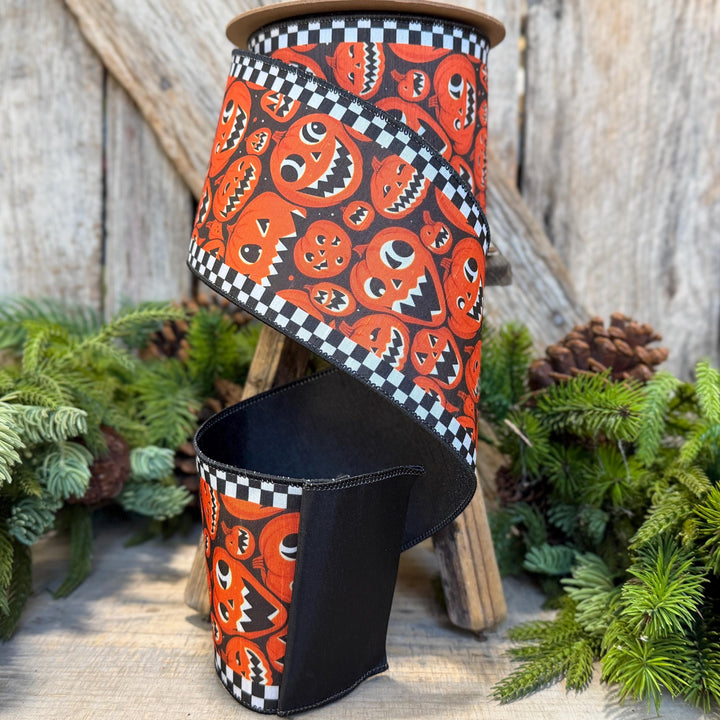 4" Jack O Lantern Ribbon, Halloween Ribbon, Pumpkin Ribbon